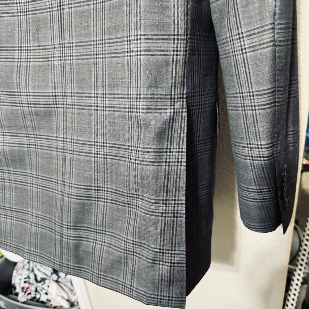 Q Clothiers Bespoke Jacket Grey Plaid 100% Wool Blazer Mens Sportcoat 40R